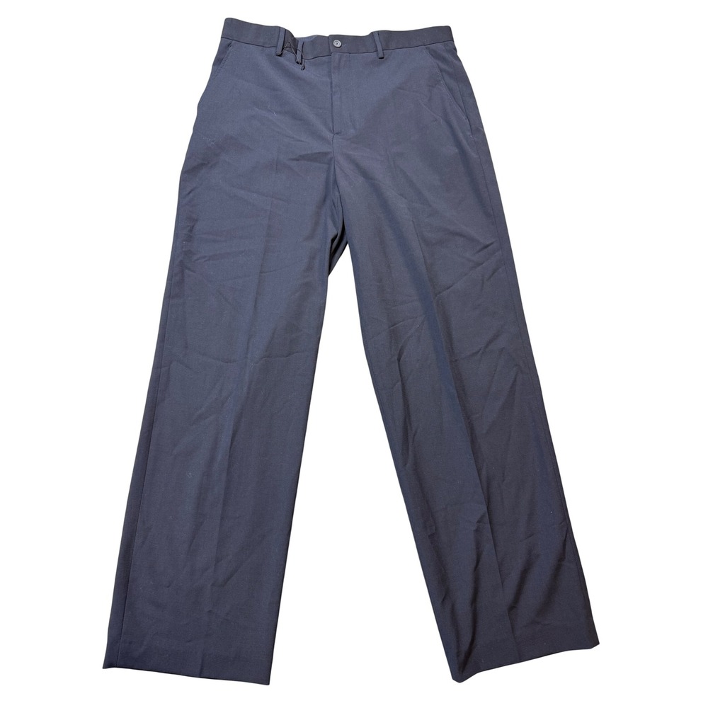 Zara Trousers Men 32 Navy Blue Excellent Straight Leg Flat Front Dress Pants new